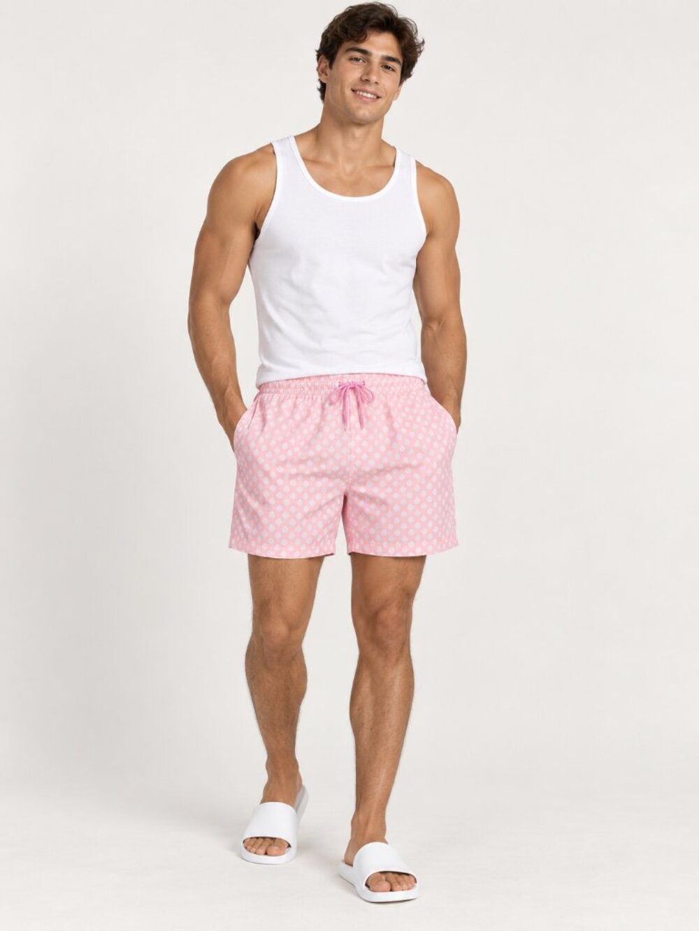 2/$30 Caribbean Pink & White Printed Women's Lounge Shorts